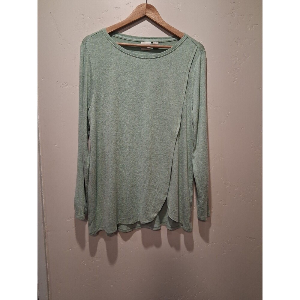 Zenergy Chico's Sz 2 (L) Green Long Sleeve Crewneck Athleisure Wrap Front Tunic